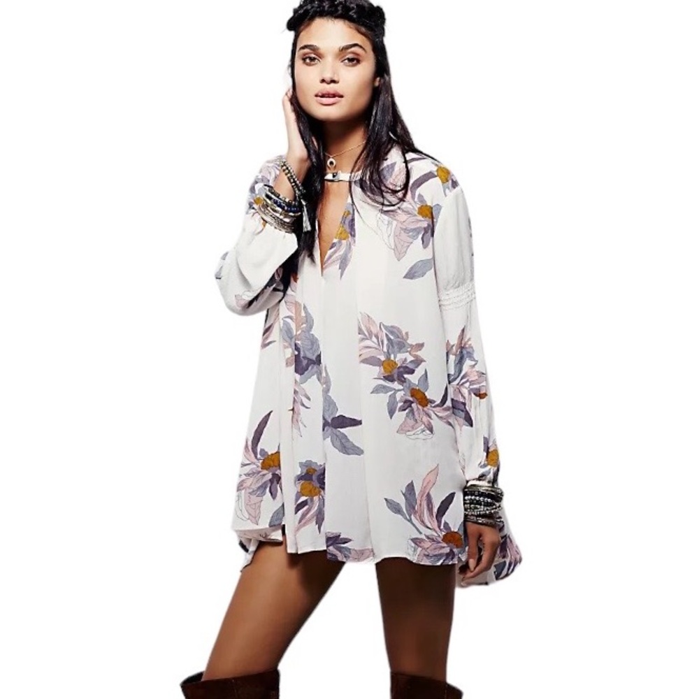 Free People Electric Orchid Print Swing Tunic
